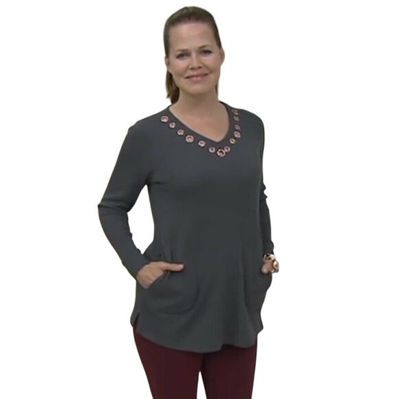 Quacker Factory Long Sleeve Knit V-Neck Tunic NEW - Picture 1 of 5
